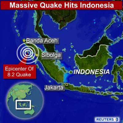 A massive 8.2 magnitude earthquake struck off the coast of Sumatra March 28, 2005 close to where a quake triggered a tsunami that left nearly 300,000 people dead or missing across Asia, residents and officials said. The latest quake had the potential to cause a 'widely destructive tsunami' and authorities should take 'immediate action,' including evacuating coastlines within 600 miles of the epicenter, the Pacific tsunami warning center said. (Reuters 