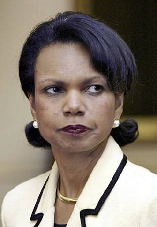 U.S. Secretary of State Condoleezza Rice is seen in this April 13, 2005 file photo during a news conference at the State Department in Washington. REUTERS/Yuri Gripas 