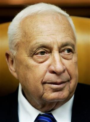 Israel Prime Minister Ariel Sharon is seen at the weekly cabinet meeting at his office in Jerusalem, Sunday, April 17, 2005. (AP Photo/Kevin Frayer, Pool) 