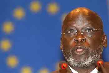 Former rebel leader John Garang, speaks at the European Parliament in Brussels, in this Saturday March 5, 2005 file photo.