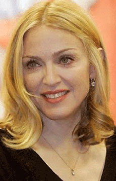 Madonna poses after reading from her new book 'Lotsa De Casha' to children on June 7, 2005, in New York. Her 47th birthday celebration was marred when she suffered several broken bones in a horse riding accident at her country home outside London, her publicist told The Associated Press on Tuesday, Aug. 16, 2005.[AP]