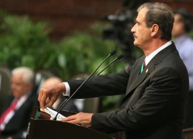 President Vicente Fox speaks Thursday, Sept. 1, 2005 in Mexico City.