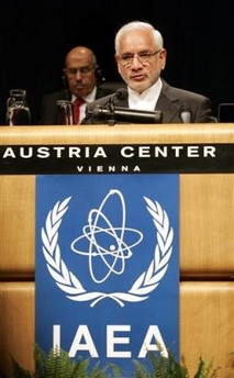 Iran's Vice President Reza Aghazadeh speaks on Monday, Sept. 26, 2005, during the 49th regular session of the International Atomic Energy Agency general conference in Vienna, Austria. 