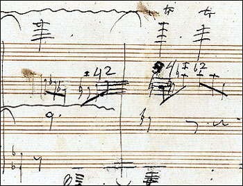 A close up of part of Ludwig van Beethoven's autographed manuscript of the 'Grosse Fuge' in B Flat Major for Piano Four-Hands, Op. 134, which will go under the hammer 01 December 2005. The manuscript is expected to sale for 1.7 to 2.6 million USD. [AFP]