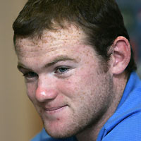England's Wayne Rooney speaks to journalists during a news conference at Old Trafford in Manchester, Northern England, October 10, 2005. 