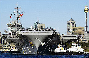 Japan has agreed to the stationing of a US nuclear-powered aircraft carrier there in 2008 when the conventionally powered USS Kitty Hawk, pictured July 2005, is brought home for decomissioning, a navy official said Thursday(AFP/File