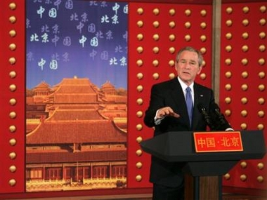 U.S. President George W. Bush speaks during a press conference in Beijing, China, Sunday, Nov. 20, 2005