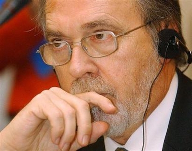 Swiss lawmaker Dick Marty looks on during a meeting of The Parliamentary Assembly of the Council of Europe Friday Nov. 25 2005 in Bucharest Romania to discuss issues including the alleged secret CIA prisons in Eastern Europe. 