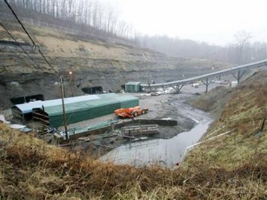 A view of the entrances to a mine where 13 miners are trapped in Tallmansville, West Virginia, January 3, 2006.