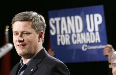 Canadian Conservative Party leader Stephen Harper addresses supporters during an election campaign rally in Buckingham, Quebec January 15, 2006. 