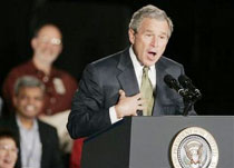 'It was me,' President Bush exclaimed Thursday, Feb. 2, 2006, after a 3M Post-it note that he placed on the front of the podium moments before fell as he prepared to speak at the Maplewood, Minn., company made famous by the yellow Post-its. The President joked that the podium should have been cleaned so the note would stick properly. Bush called for promoting research and technnology in a competitive world. (AP 