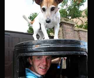 Bin busker employs guard dog<BR>艺人卖唱小狗收钱(图)