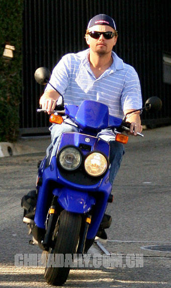 Leonardo DiCaprio on his scooter 