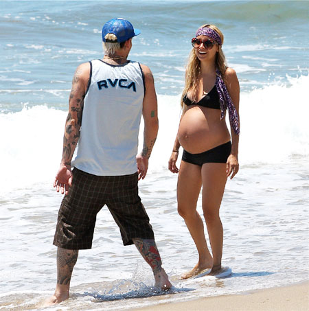 Pregnant Nicole Richie in a bikini at Malibu beach