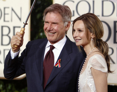 Harrison Ford and Calista Flockhart arrive at the 67th annual Golden Globe Awards