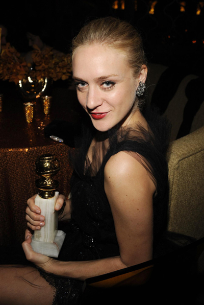 Chloe Sevigny holds a Golden Globe for her work in 