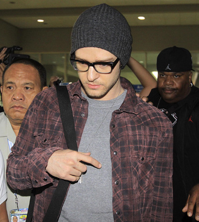 Justin Timberlake arrives at Manila's International Airport