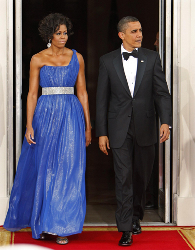 Eva Longoria arrives for state dinner hosted by Barack Obama and first lady