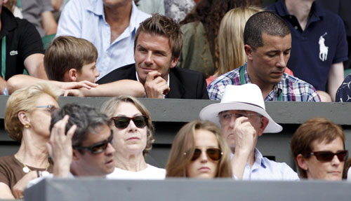 David Beckham sits on Centre Court for semi-final match