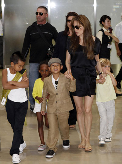 Jolie and kids at New Tokyo International Airport