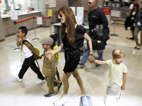 Jolie and kids at New Tokyo International Airport