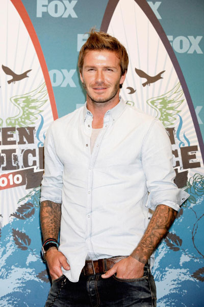 David Beckham poses in the press room at the Teen Choice 2010 Awards