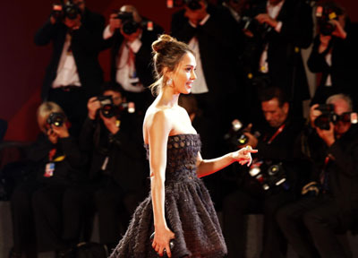 Jessica Alba arrives at 'Machete' red carpet at 67th Venice Film Festival