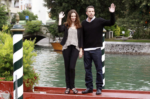 Ben Affleck and Rebecca Hall pose as they arrive at 67th Venice Film Festival