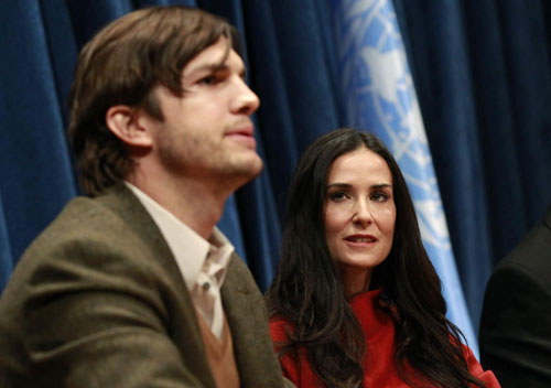Moore and Kutcher at launch of UN Voluntary Trust Fund for Victims of Trafficking in Persons