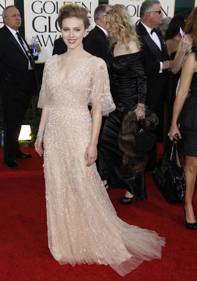 Scarlett Johansson arrives at the 68th annual Golden Globe Awards