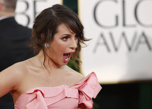 Lea Michele from the TV series 'Glee' arrives at the 68th annual Golden Globe Awards