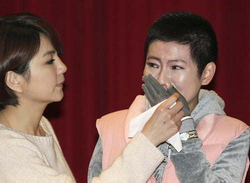 Selina Ren of popular girl band S.H.E. at a news conference in Taiwan