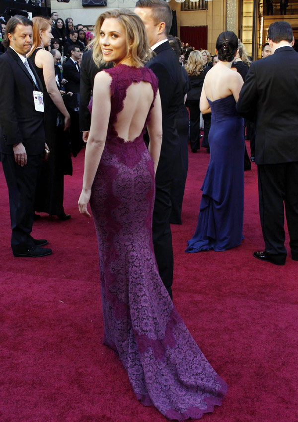 Scarlett Johansson poses at 83rd annual Academy Awards