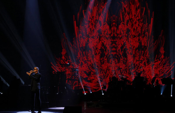George Michael performs during his concert in Prague