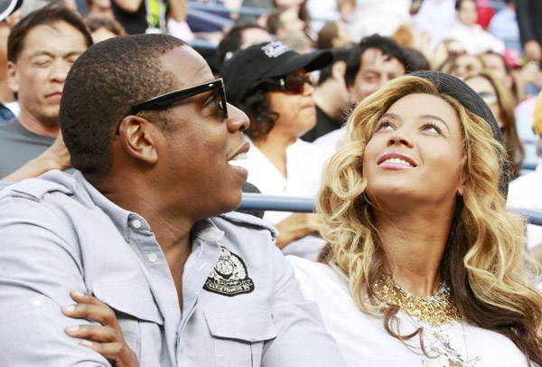 Jay-Z and Beyonce attend the match between Djokovic and Nadal