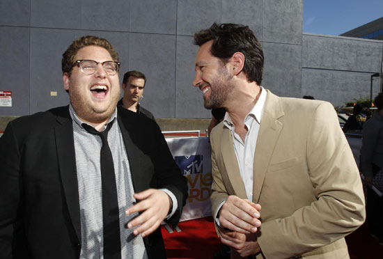 Jonah Hill and Paul Rudd attend the 2010 MTV Movie Awards