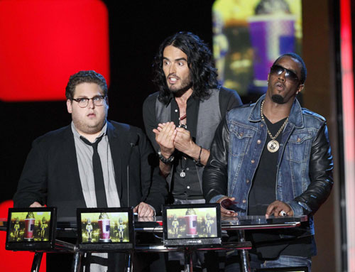 Jonah Hill, Russell Brand and Sean Combs at the 2010 MTV Movie Awards