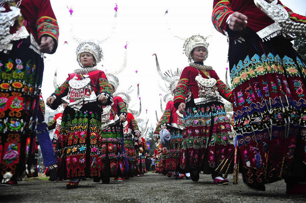 Ethnic Miao people celebrate Guzang Festival