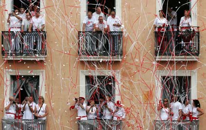  A pack of six fighting bulls run through the centre of the town to the bullring every morning during the week-long festival made famous by US writer Ernest Hemingway. [Reuters]