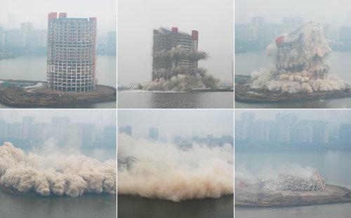 Former four-star hotel demolished in E.China