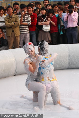 Mud wrestling contest in Hainan