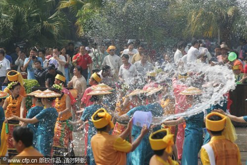 Splashing water for good luck, happiness