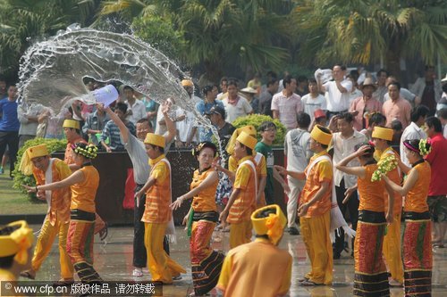 Splashing water for good luck, happiness