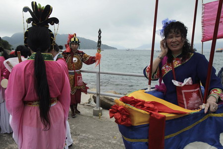 People celebrate Tin Hau festival in Hong Kong