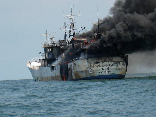 Taiwanese fishing boat catches fire in Malacca Straits