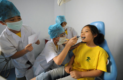 Schoolchildren practice being grown-ups