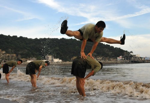 Soldiers in physical training