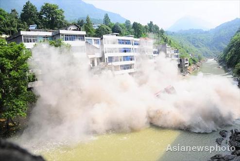 Illegal buildings demolished by blast