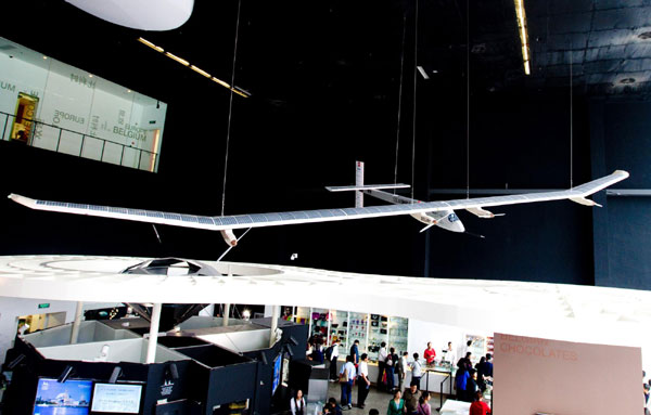 Solar-powered airplane flies over World Expo