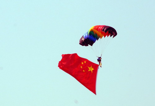 Parachute jumping show at Airshow China 2010